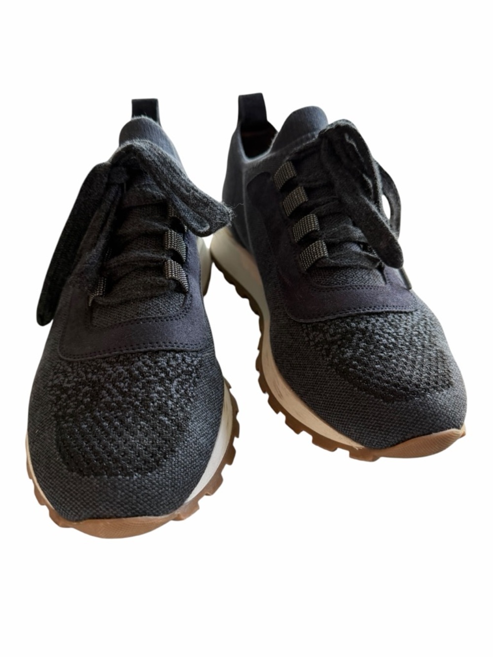 Brunello Cucinelli Black Knit Platform Sneakers with Brown Soles with Box - 9.5